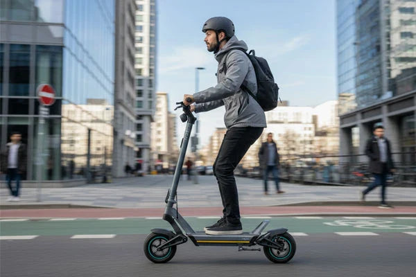 A person riding a JGH e-scooter for commuting