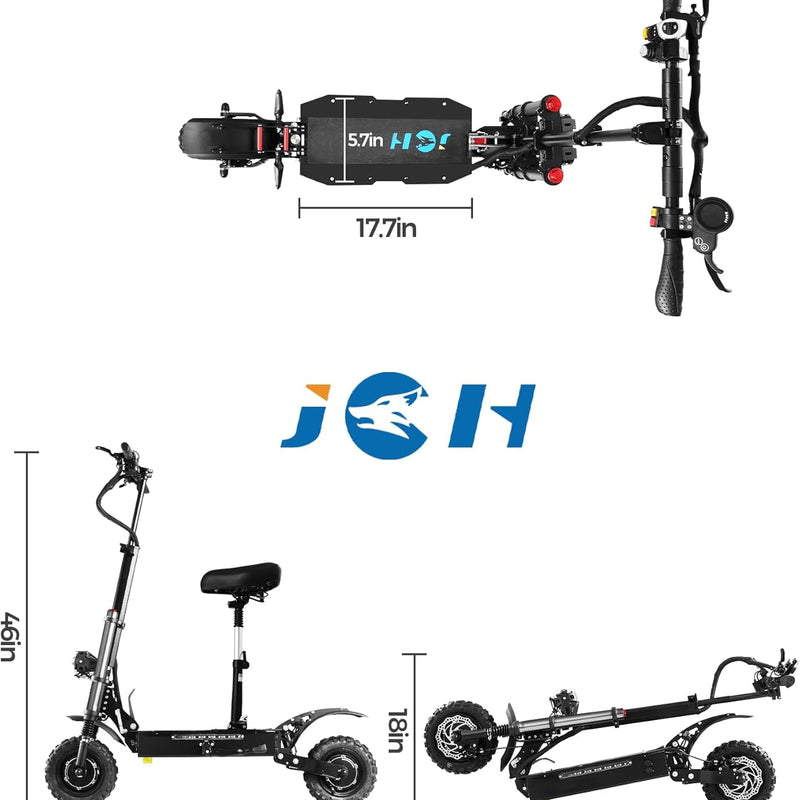 JGH 3200W/5600W Dual Motor Electric Scooter for Adults with Seat,45/50MPH Top Speed, 40/56 Mile Range, Foldable, LED Display, Non-Slip Deck, Adjustable Handlebar Height