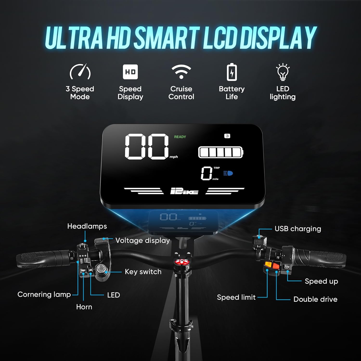 JGH 6000W 40Ah Dual Motor Electric Scooter for Adults with Seat, 65-75 Mile Range, 55MPH Top Speed, Foldable, LED Display, Non-Slip Deck, Adjustable Handlebar Height