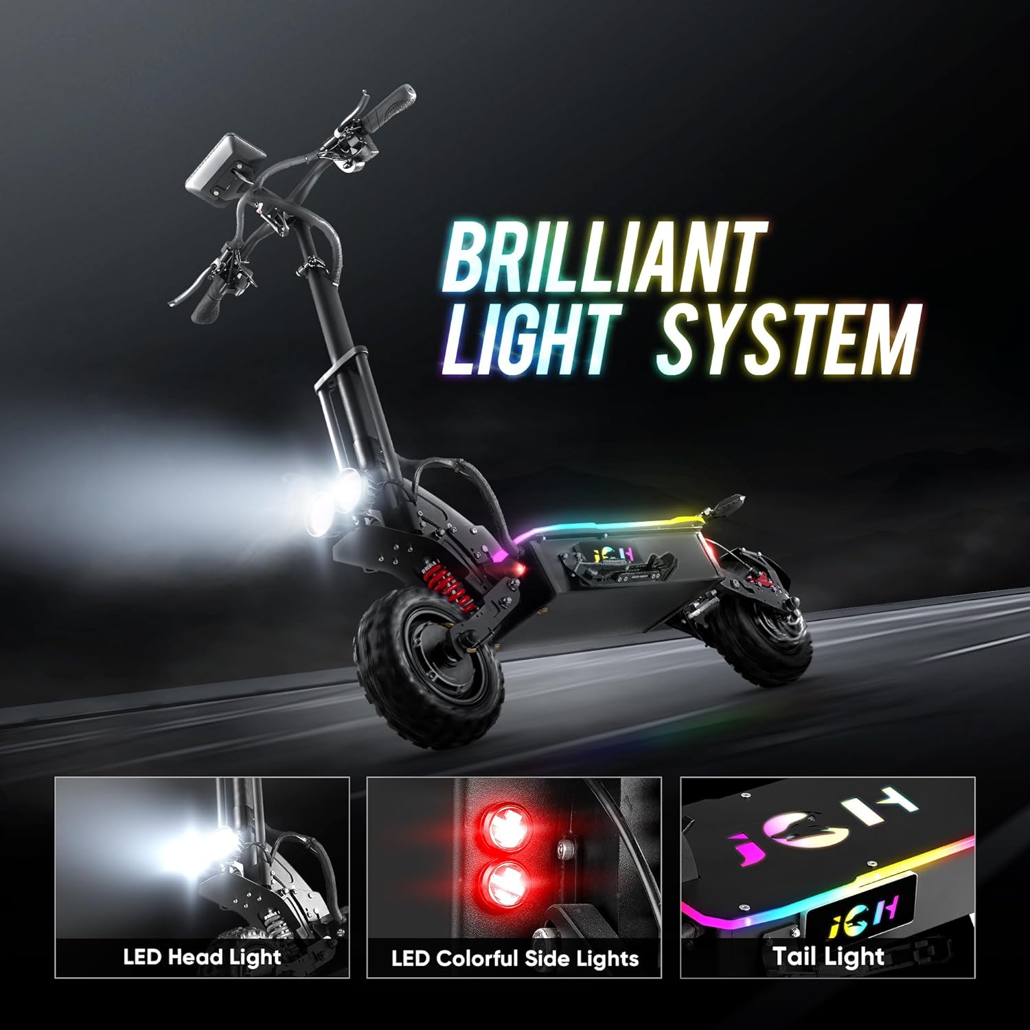 JGH 6000W 40Ah Dual Motor Electric Scooter for Adults with Seat, 65-75 Mile Range, 55MPH Top Speed, Foldable, LED Display, Non-Slip Deck, Adjustable Handlebar Height