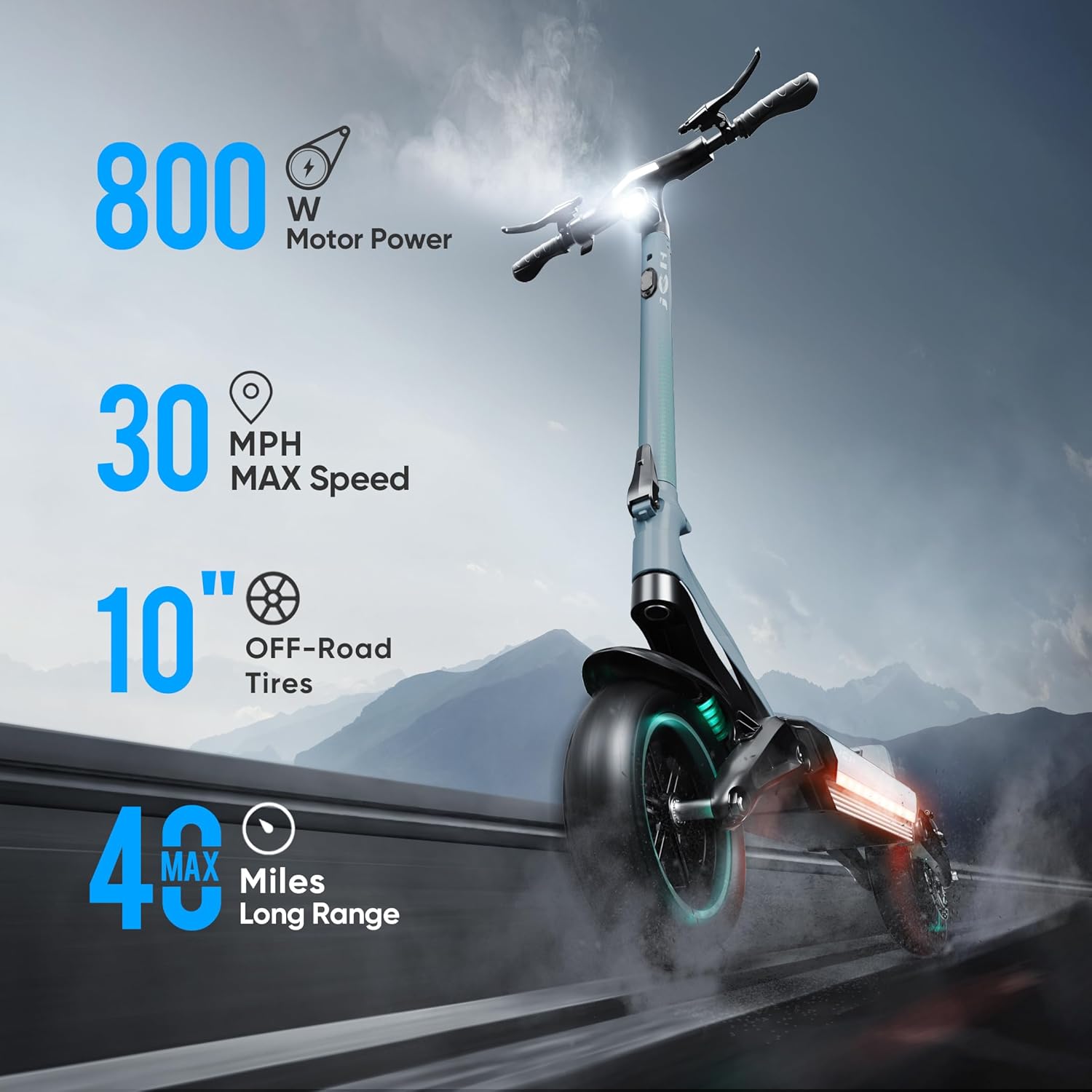 JGH Electric Scooter Adults,48V 20Ah Max 40 Miles Range,800W Motor,30 MPH Top Speed,10" Off Road Pneumatic Tires,Adult Electric Scooter,Folding Commuter Fast Electric Scooter with Smart APP