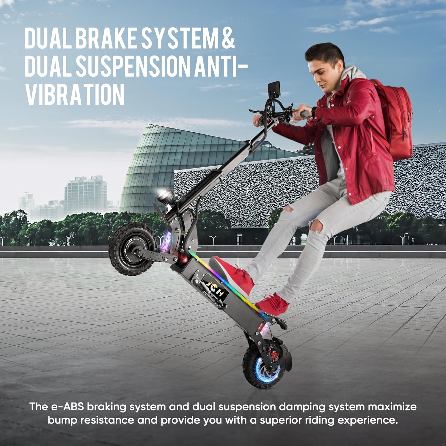 JGH 6000W 40Ah Dual Motor Electric Scooter for Adults with Seat, 65-75 Mile Range, 55MPH Top Speed, Foldable, LED Display, Non-Slip Deck, Adjustable Handlebar Height
