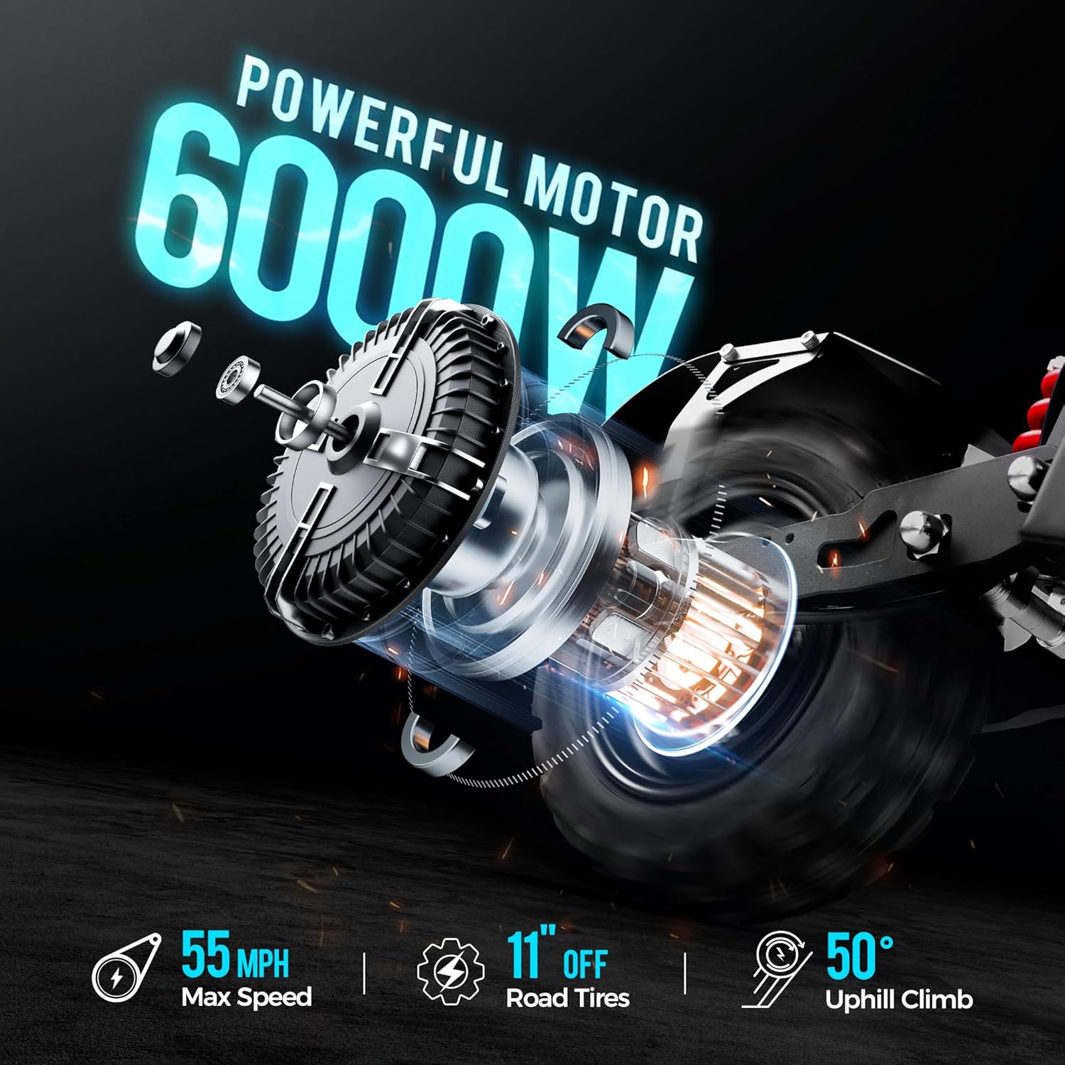 JGH 6000W 40Ah Dual Motor Electric Scooter for Adults with Seat, 65-75 Mile Range, 55MPH Top Speed, Foldable, LED Display, Non-Slip Deck, Adjustable Handlebar Height