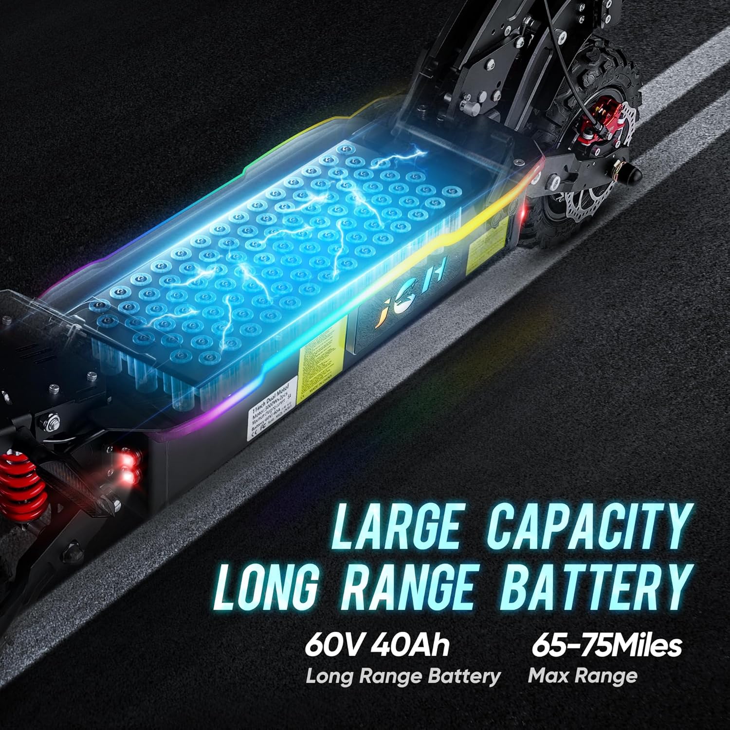 JGH 6000W 40Ah Dual Motor Electric Scooter for Adults with Seat, 65-75 Mile Range, 55MPH Top Speed, Foldable, LED Display, Non-Slip Deck, Adjustable Handlebar Height