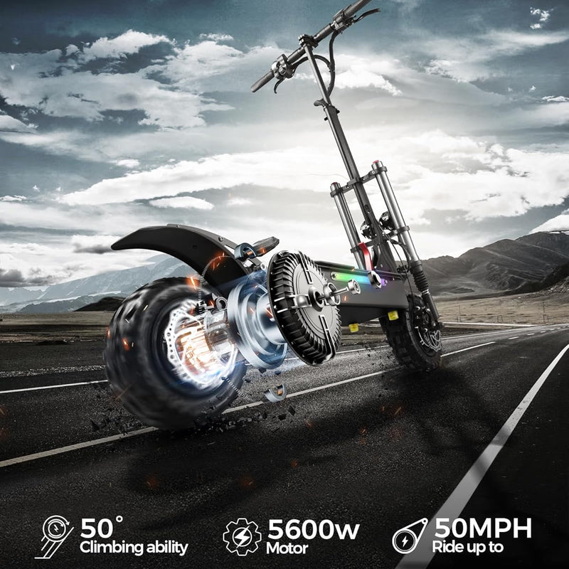 JGH 3200W/5600W Dual Motor Electric Scooter for Adults with Seat,45/50MPH Top Speed, 40/56 Mile Range, Foldable, LED Display, Non-Slip Deck, Adjustable Handlebar Height