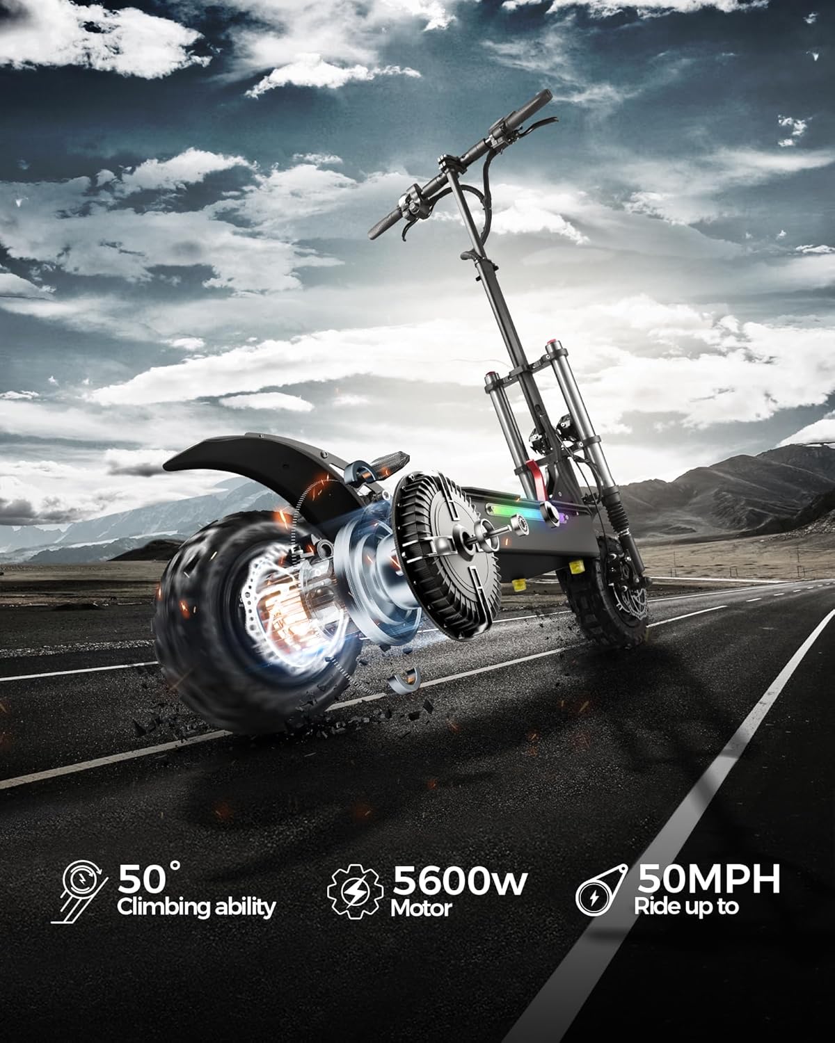JGH 3200W/5600W Dual Motor Electric Scooter for Adults with Seat,45/50MPH Top Speed, 40/56 Mile Range, Foldable, LED Display, Non-Slip Deck, Adjustable Handlebar Height