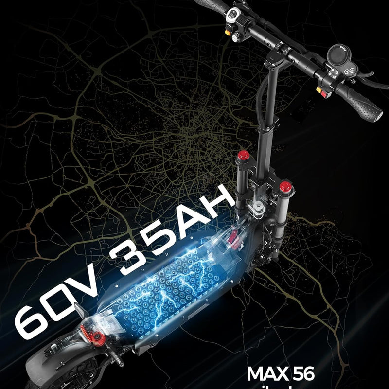 JGH 3200W/5600W Dual Motor Electric Scooter for Adults with Seat,45/50MPH Top Speed, 40/56 Mile Range, Foldable, LED Display, Non-Slip Deck, Adjustable Handlebar Height