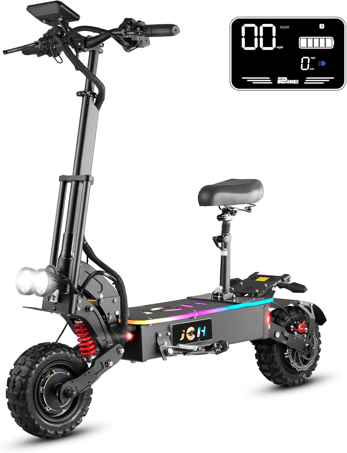 JGH 6000W 40Ah Dual Motor Electric Scooter for Adults with Seat, 65-75 Mile Range, 55MPH Top Speed, Foldable, LED Display, Non-Slip Deck, Adjustable Handlebar Height